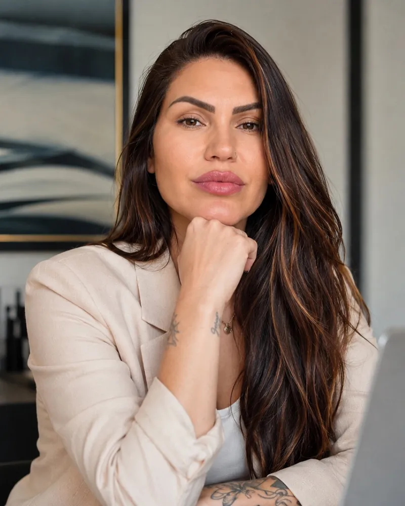 Ana Schneider, CEO of Sejafy, seated at her desk