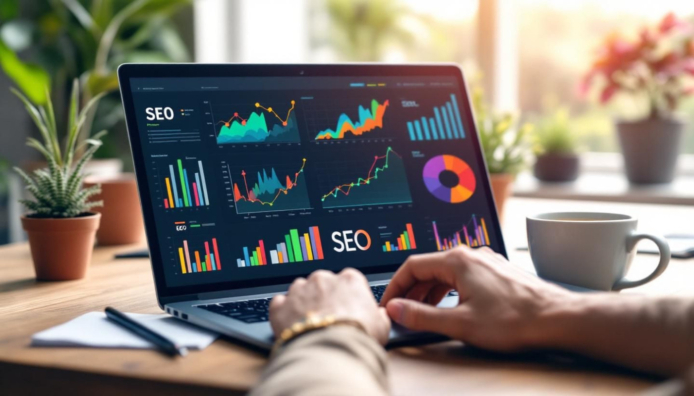 Profissional analisando dados de SEO e desempenho digital